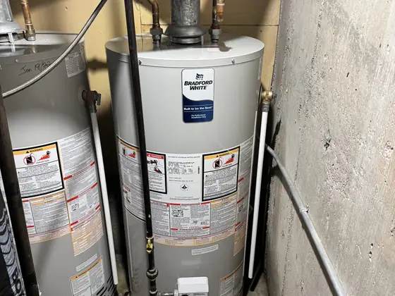 Bradford White gas water heaters installed side by side