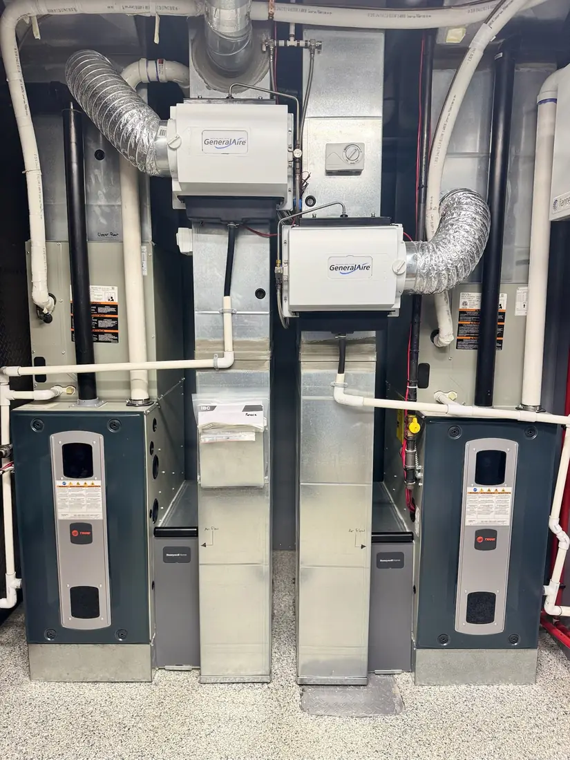 Two Trane high-efficiency furnaces with GeneralAire humidifiers and new ductwork